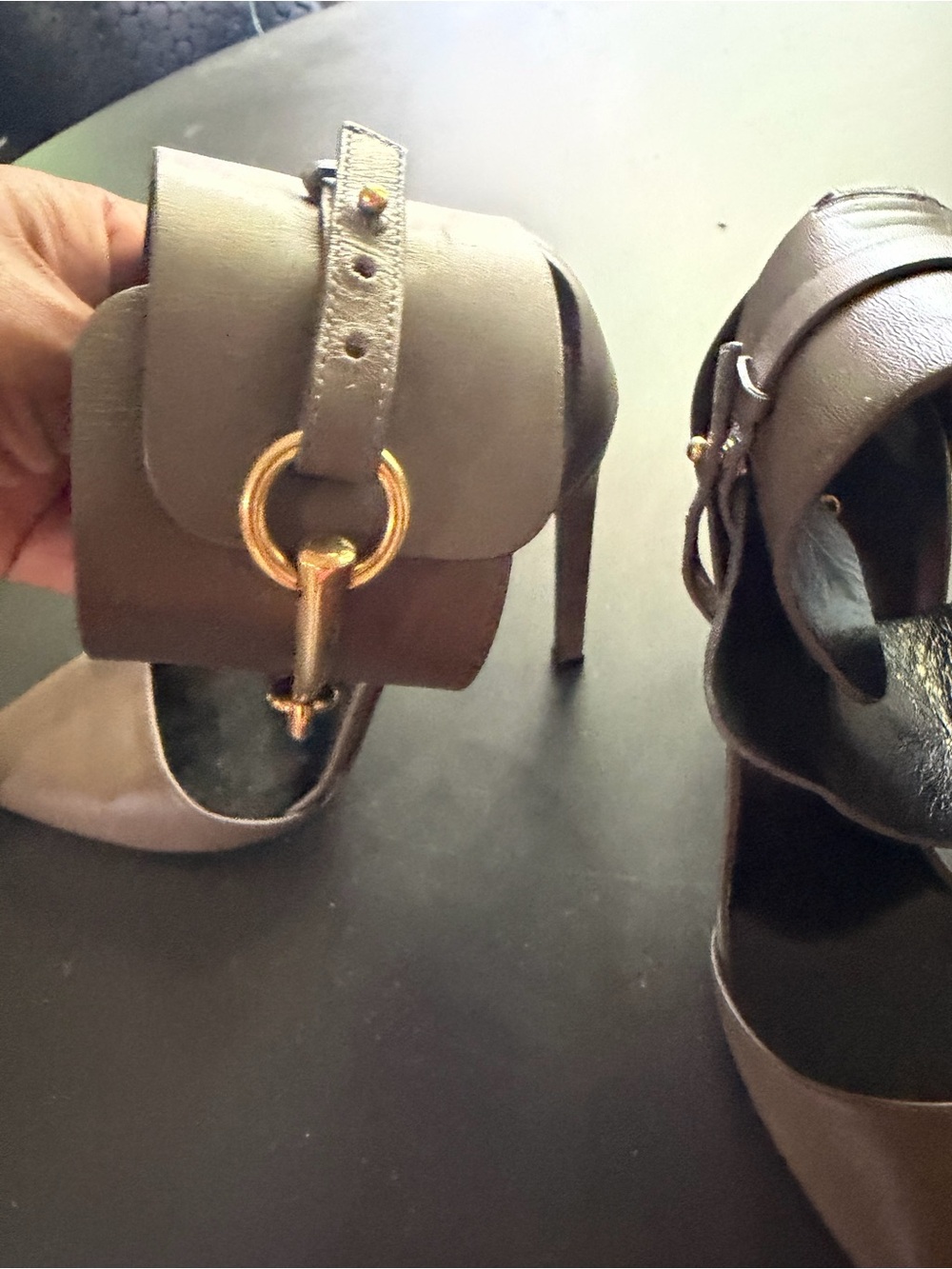 Gucci Taupe Leather Pointed Toe Ankle-Strap Stiletto Heels - Picture 10 of 11